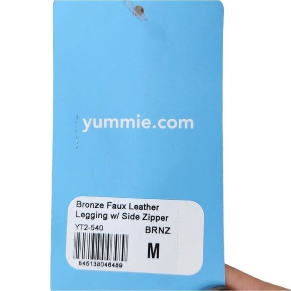 YUMMIE Pants Womens Medium Bronze Faux Leather Side‎ Zipper Leggings NWT Shaping - Picture 7 of 8